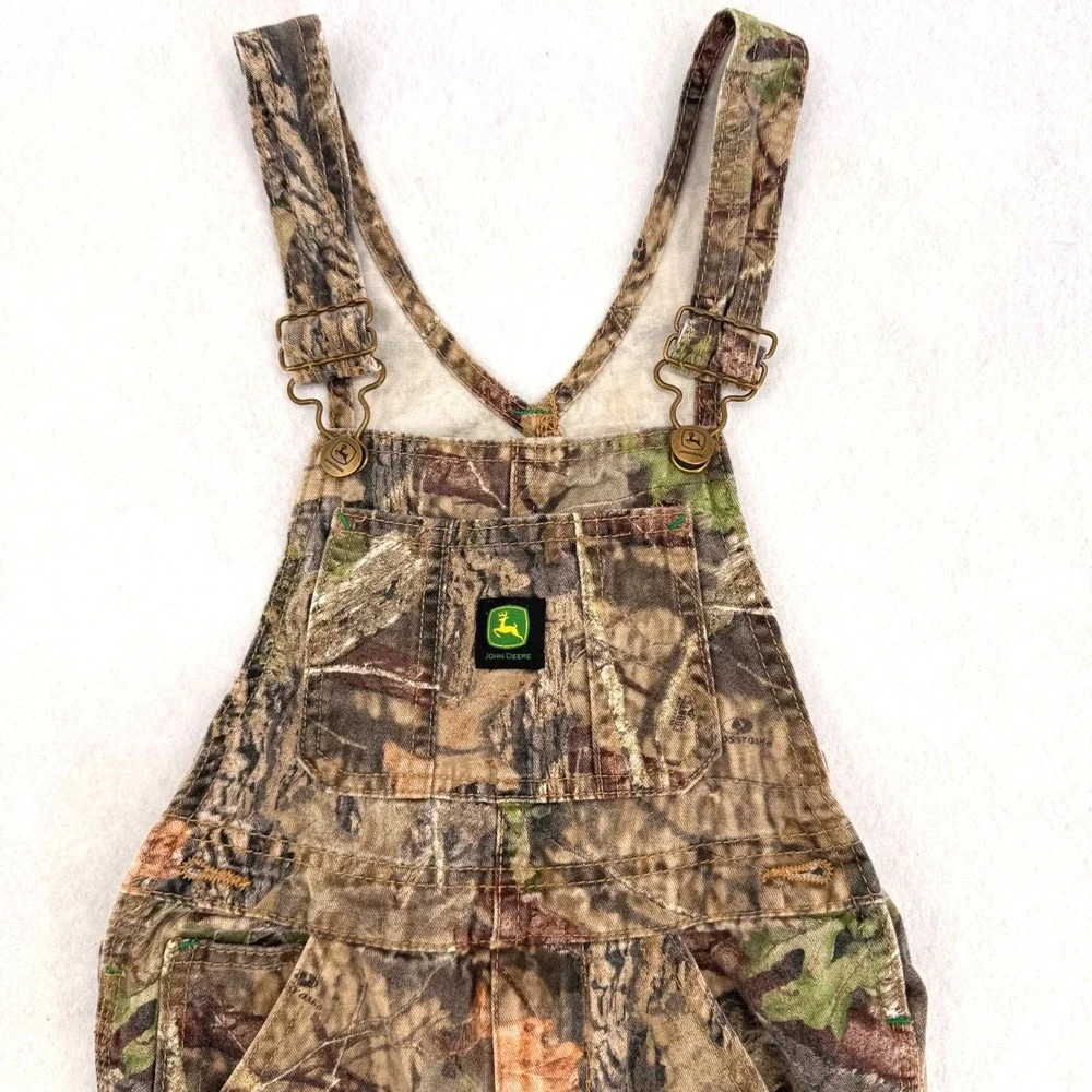 John Deere Kids Mossy Oak‎ Camouflage Bib Overalls Brown Green Camo Straights ^